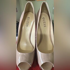 Guess Tan Peep Toe Heels Elegant Formal